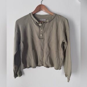 Everlane Light Olive Green Boxy Cropped Waffle Henley